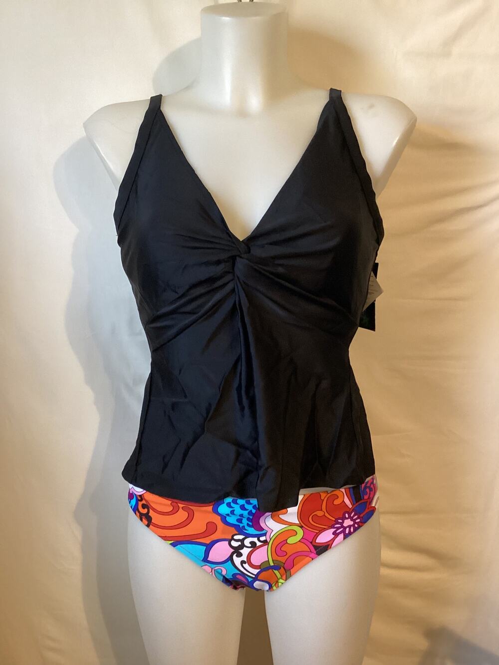 4068 NWT Bikini Bay Cup Size Tankini Top Size 34D w/low Waist Bottom Size 14